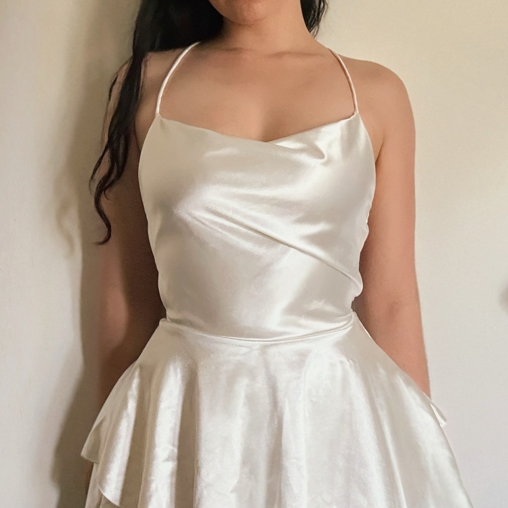 Strapless Satin Ivory Cowl Dress